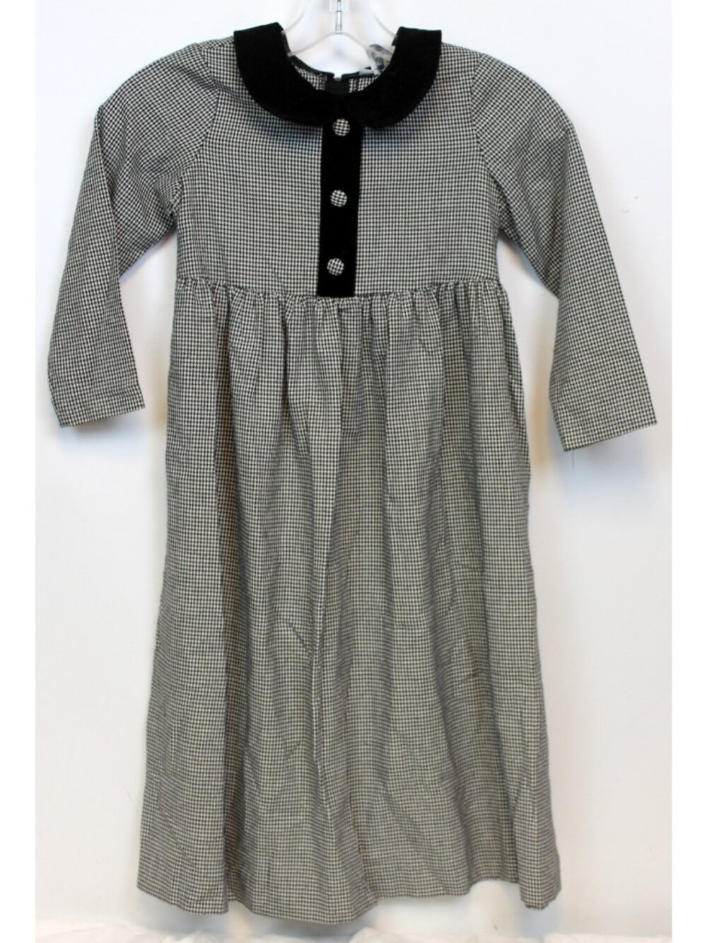 Maggie Breen Houndstooth Dress Black/white sz 6x Velour Collar Long Winter